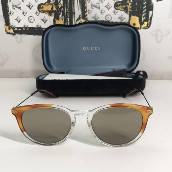 New Authentic Gucci GG1048S 004 Brown and Clear Men's Sunglasses - Picture 9 of 14